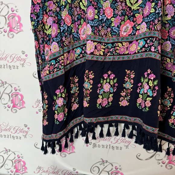 Floral Bohemian Tunic with Tassels flowy tshirt open sides flowers - Picture 2 of 3